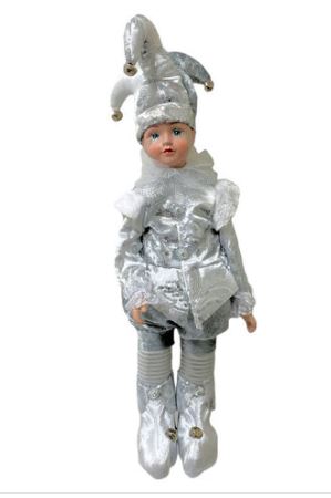 43CM ANIMATED SITTING JESTER  - WHITE