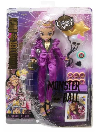 MONSTER HIGH  CLAWDEEN WOLF IN  MONSTER BALL PARTY DRESS