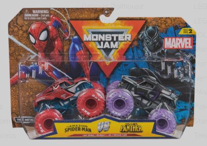 MONSTER JAM 1:64 DIE CAST 2 PACK MARVEL - THE AMAZING SPIDER MAN VS BLACK PANTHER - Toyworld Frankston