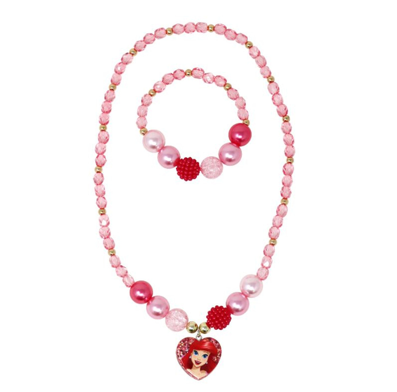 PINK POPPY - DISNEY PRINCESS ARIEL PENDANT STRETCH BEADED NECKLACE AND BRACELET - Toyworld Frankston