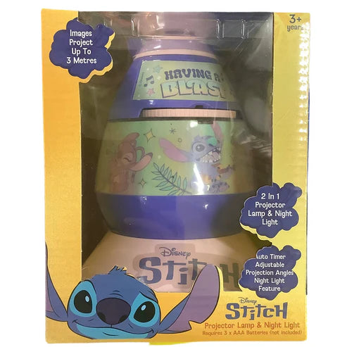 Disney Stitch projector lamp and night light in packaging with character face on yellow background