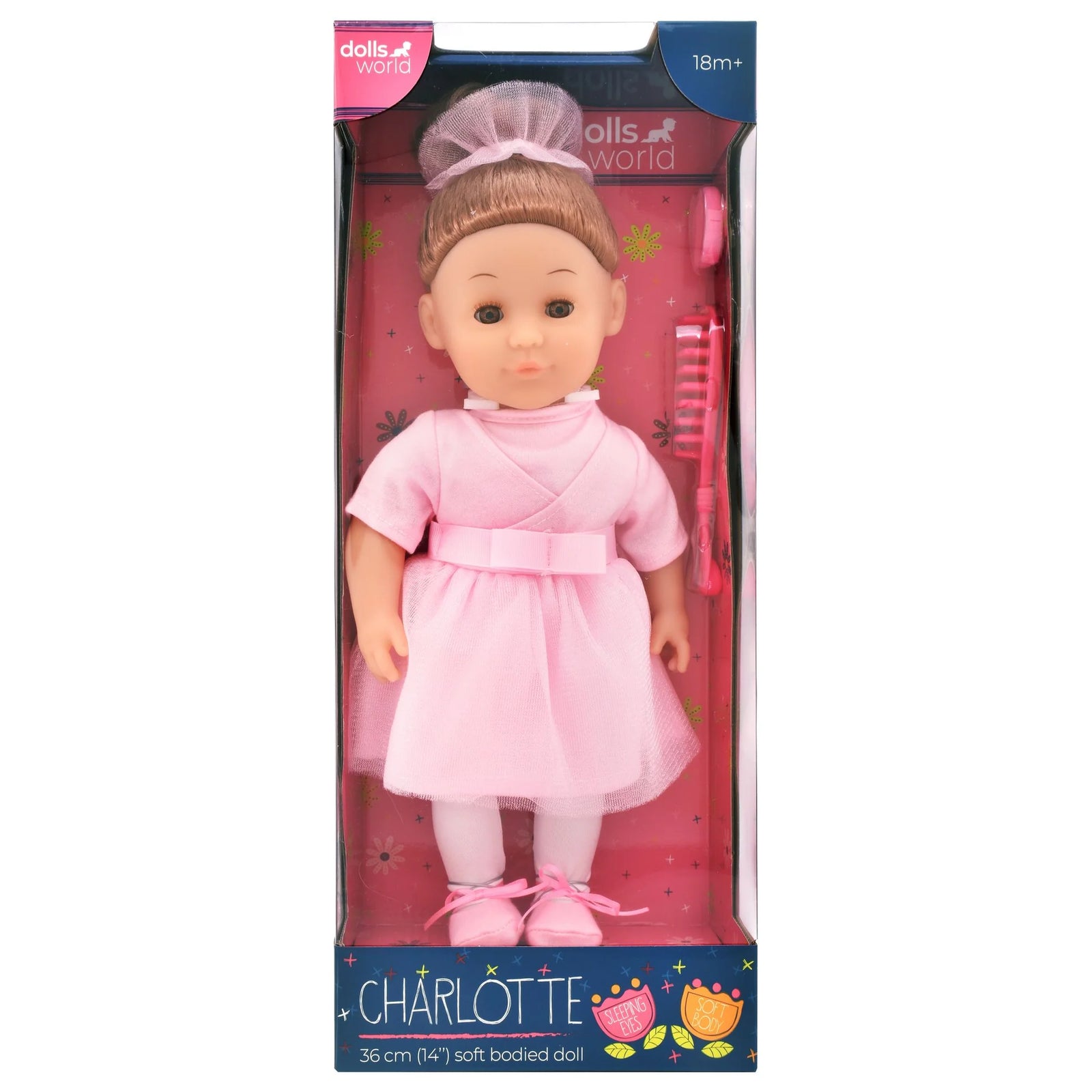 DOLLS WORLD BRUNETTE CHARLOTTE 36CM SOFT BODIED DOLL - Toyworld Frankston