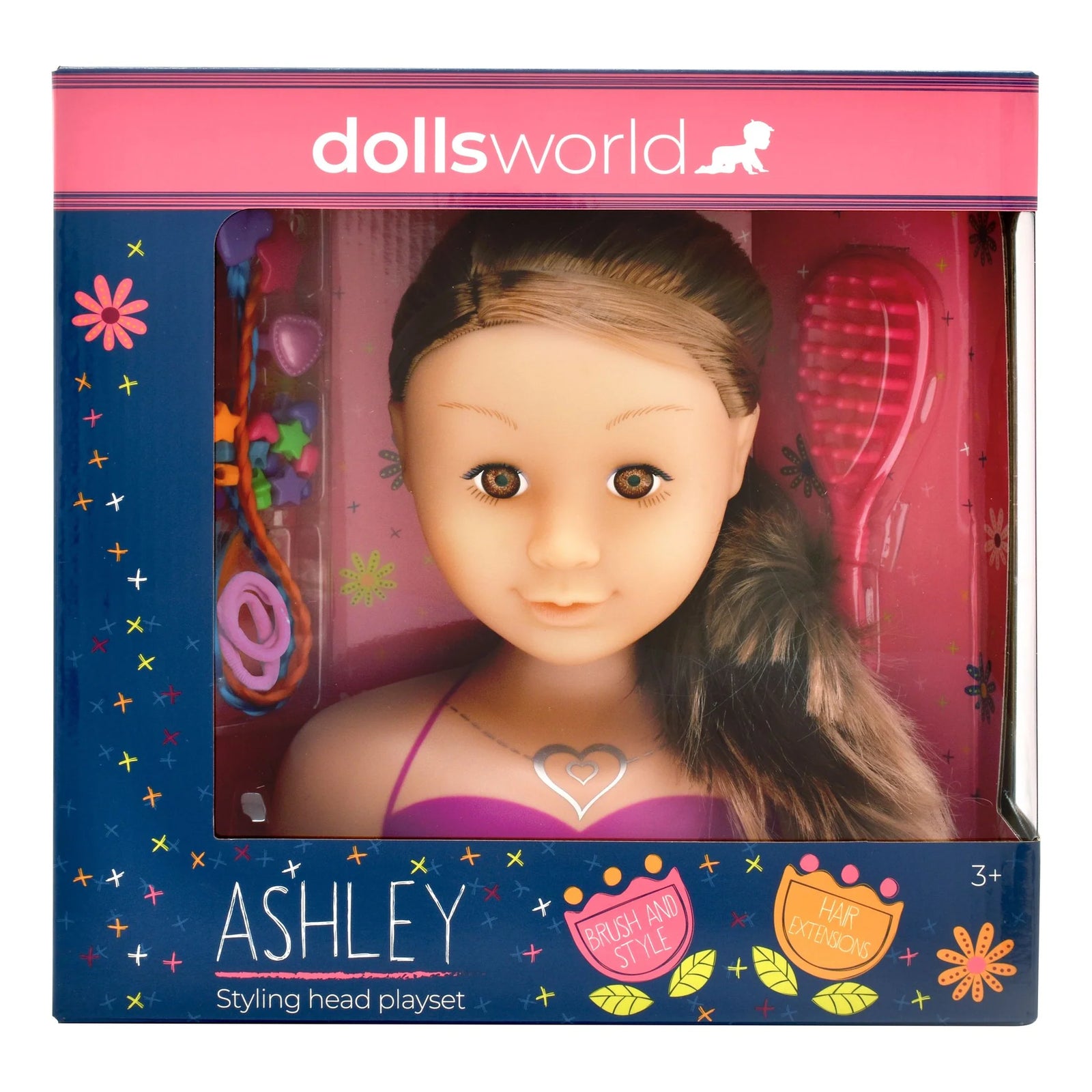 DOLLS WORLD ASHLEY STYLING HEAD BRUNETT - Toyworld Frankston