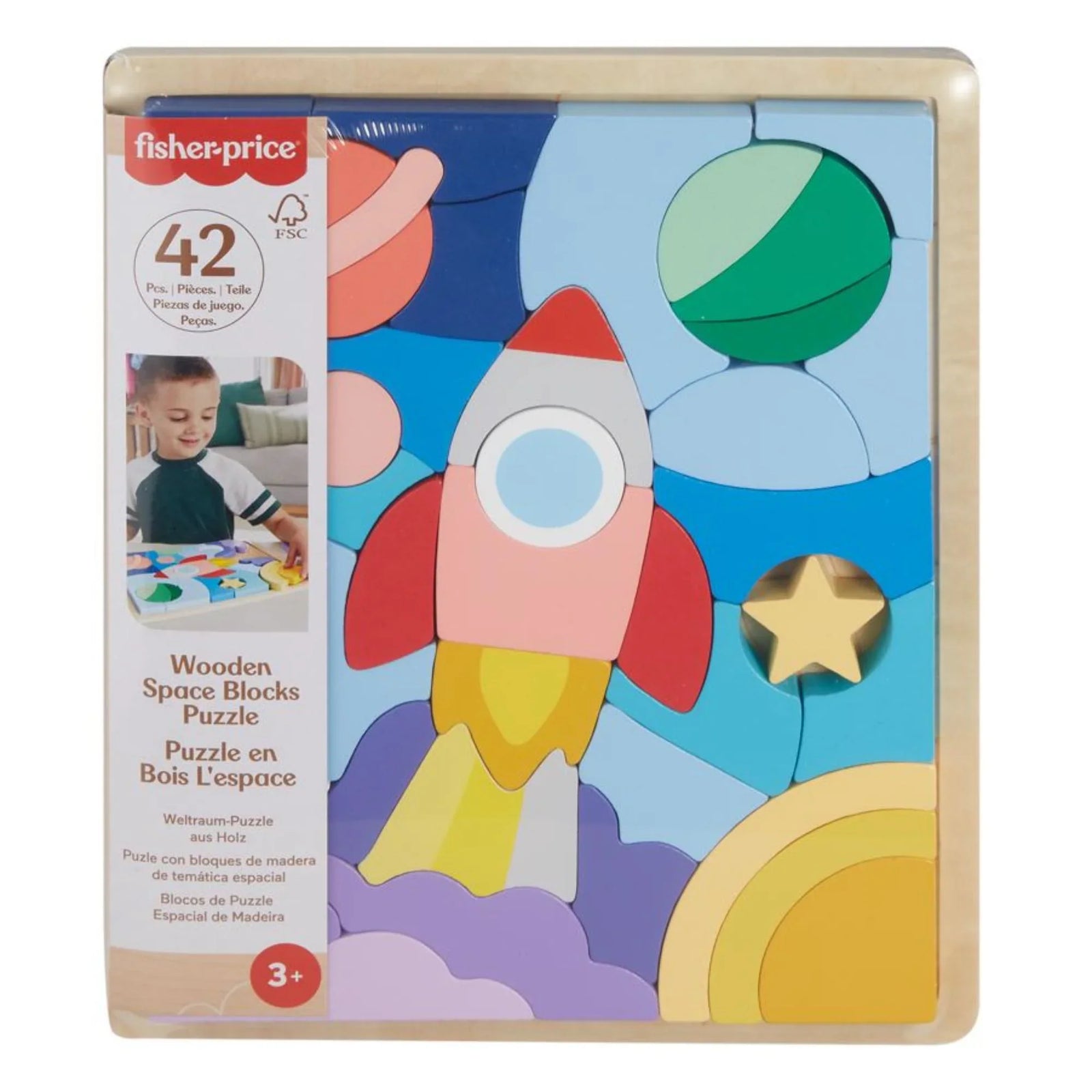 FISHER-PRICE WOODEN SPACE BLOCK PUZZLE - Toyworld Frankston