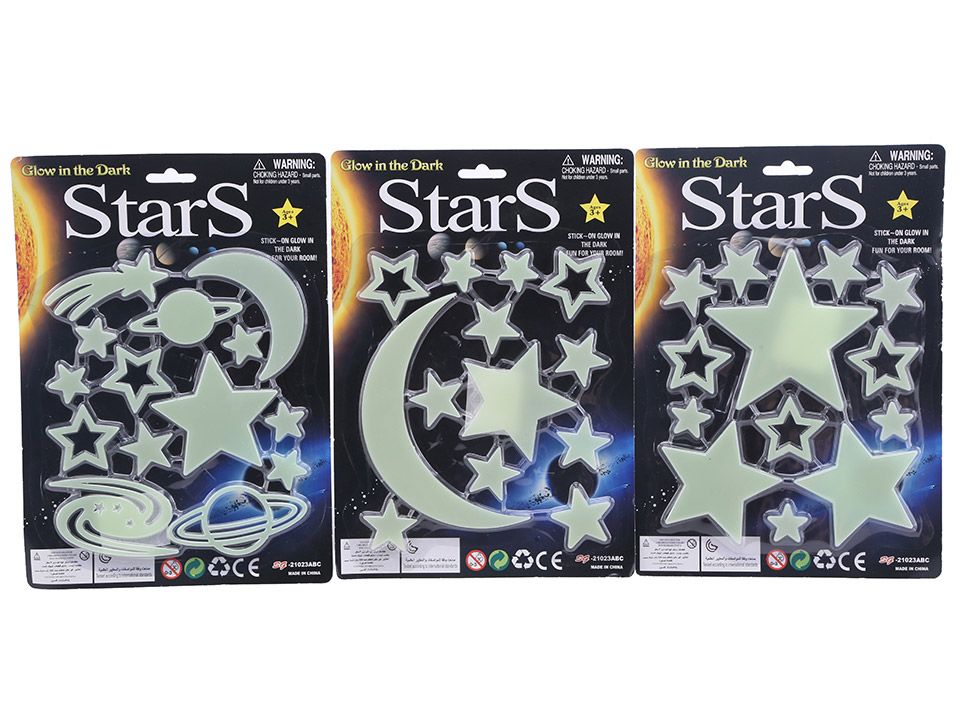 GLOW IN THE DARK STARS ON CARD 3 ASSORTED