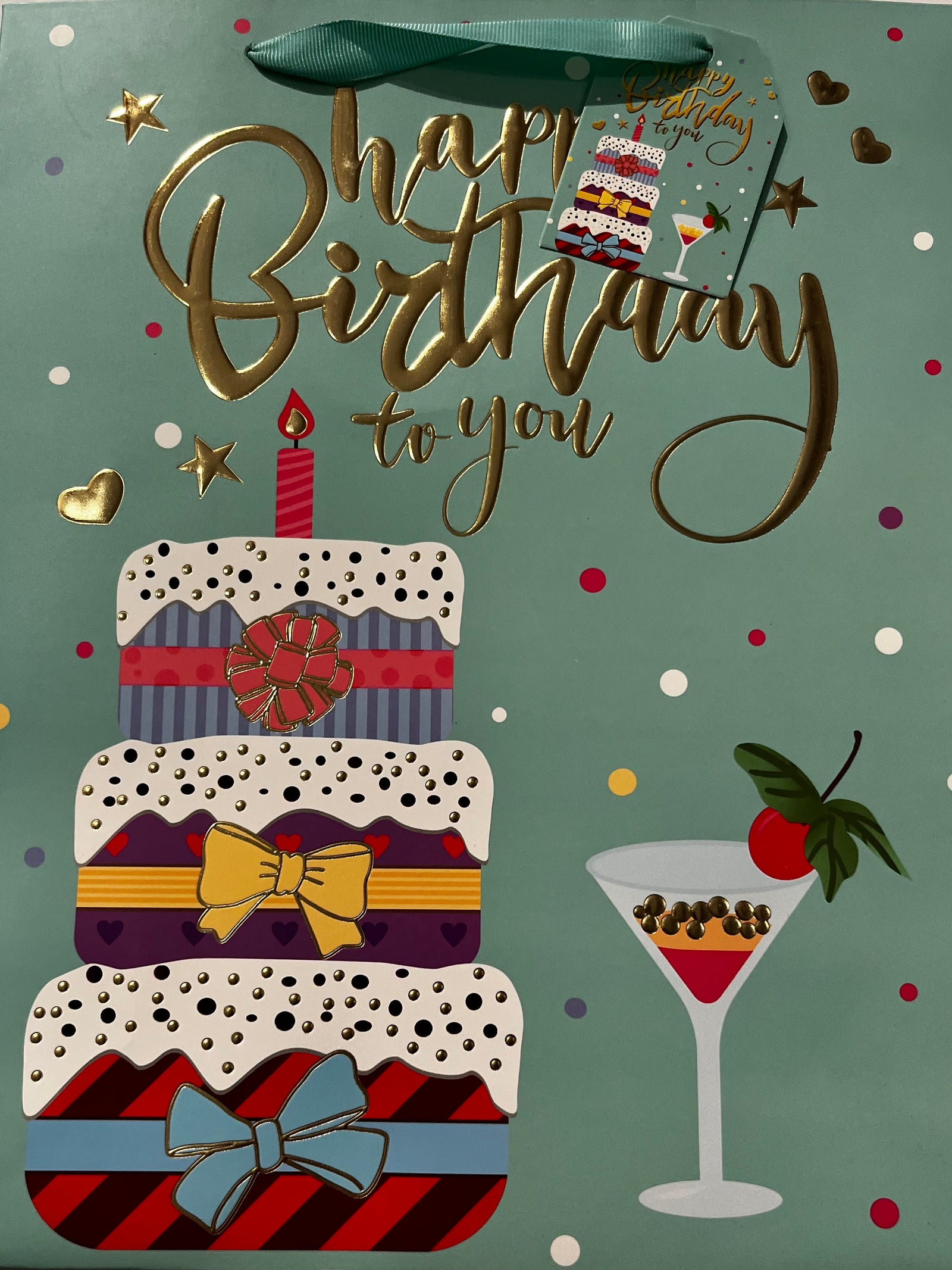GIFT BAG - MEDIUM HAPPY BIRTHDAY GREEN