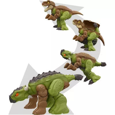 JURASSIC WORLD - FIERCE CHANGERS DOUBLE DANGER GREEN/BROWN - TYRANNOSAURUS REX & ANKYLOSAURUS ACTION FIGURE - Toyworld Frankston