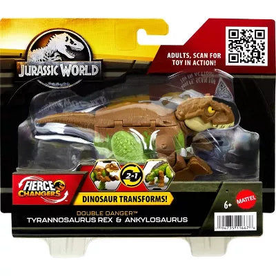 JURASSIC WORLD - FIERCE CHANGERS DOUBLE DANGER GREEN/BROWN - TYRANNOSAURUS REX & ANKYLOSAURUS ACTION FIGURE - Toyworld Frankston