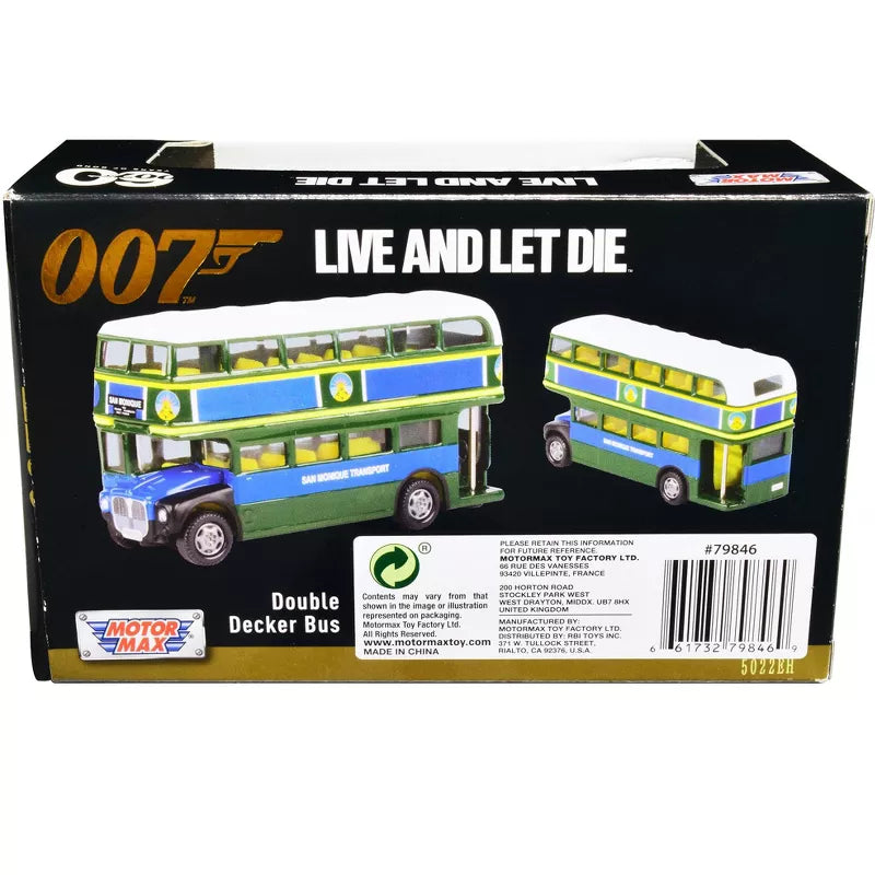 MOTORMAX 5 INCH DIECAST MODEL - JAMES BOND 'LIVE AND LET DIE' (1973) - DOUBLE DECKER BUS - Toyworld Frankston
