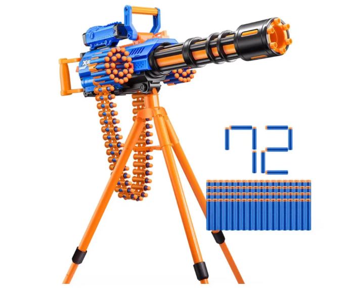 ZURU XSHOT-INSANITY-MOTORISED GATLING BLASTER WITH TRIPOD-72 DARTS - Toyworld Frankston