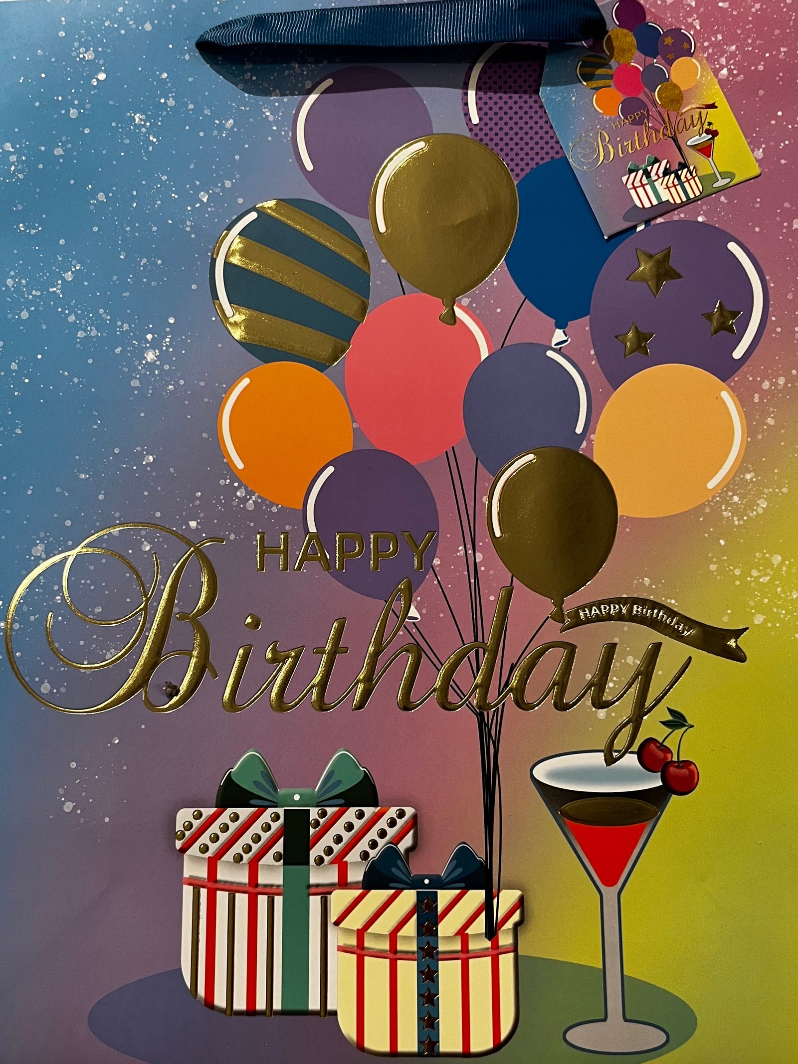 GIFT BAG - MEDIUM HAPPY BIRTHDAY BLUE
