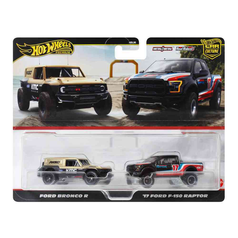 HOT WHEELS PREMIUM 2 PACK FORD BRONCO R / '17 FORD F-150 RAPTOR - Toyworld Frankston