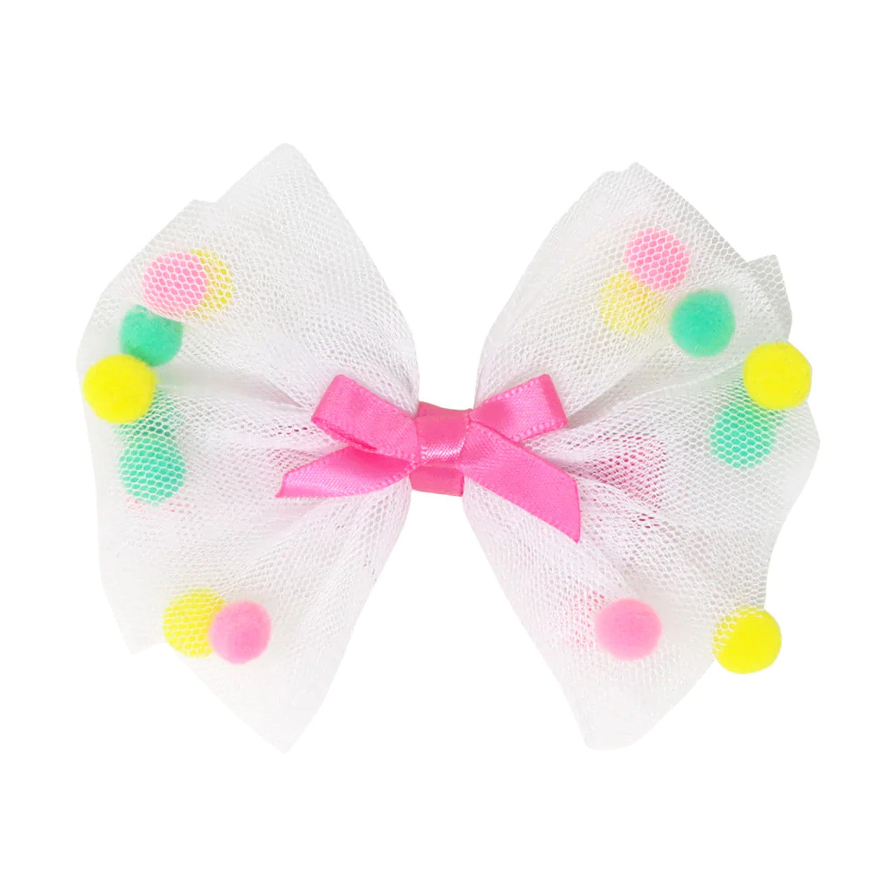 PINK POPPY MESH BOW WITH POM POM HAIRCLIP - Toyworld Frankston