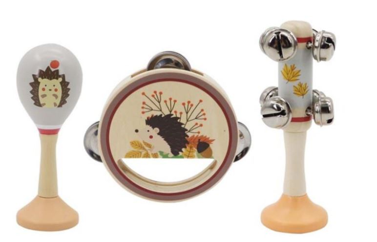 CALM AND BREEZY HEDGEHOG WOODEN 3 PC MUSICAL SET - Toyworld Frankston