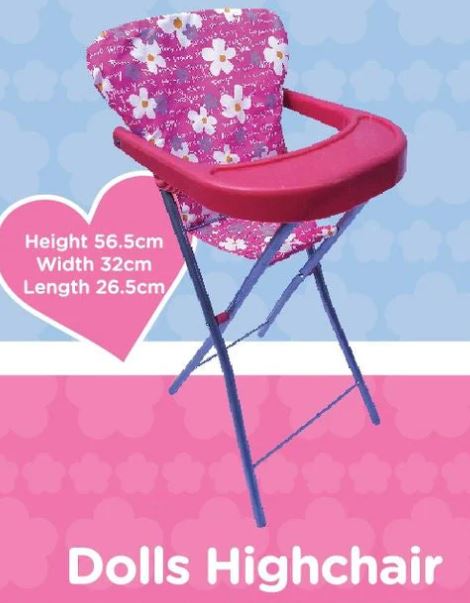 PLAYWORLD DOLL HIGHCHAIR PINK WF - Toyworld Frankston