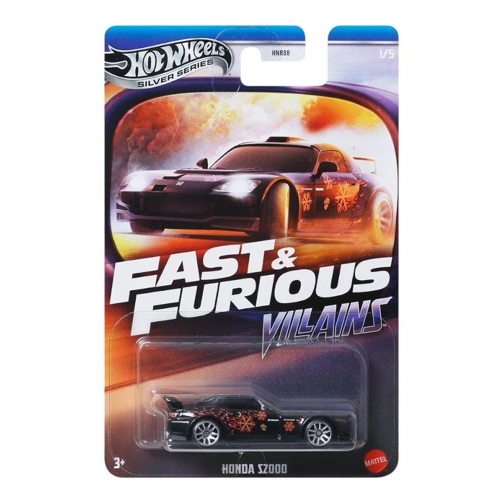 Hot Wheels Fast & Furious Villains toy car packaging with Honda S2000 model.
