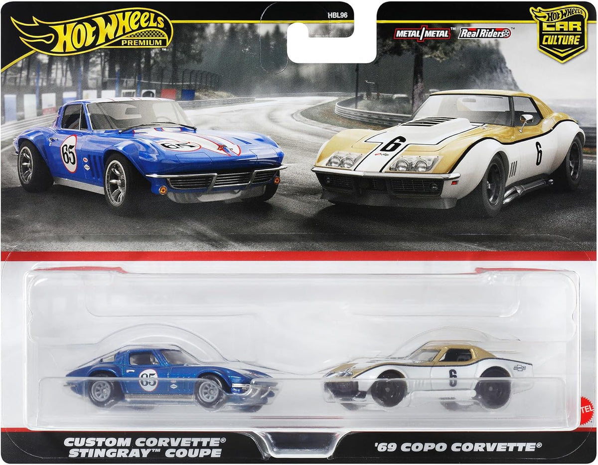 HOT WHEELS PREMIUM 2 PACK CUSTOM CORVETTE STINGRAY COUPE / '69 COPO CORVETTE