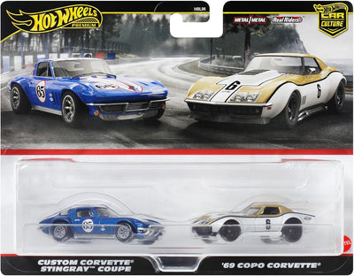 HOT WHEELS PREMIUM 2 PACK CUSTOM CORVETTE STINGRAY COUPE / '69 COPO CORVETTE
