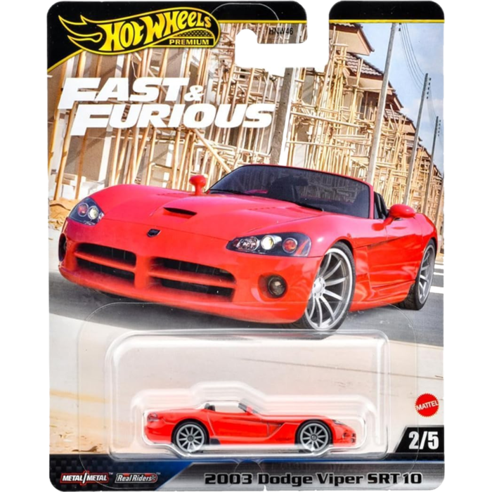 Hot Wheels 2003 Dodge Viper SRT10 toy car in packaging with 'Fast & Furious' branding.