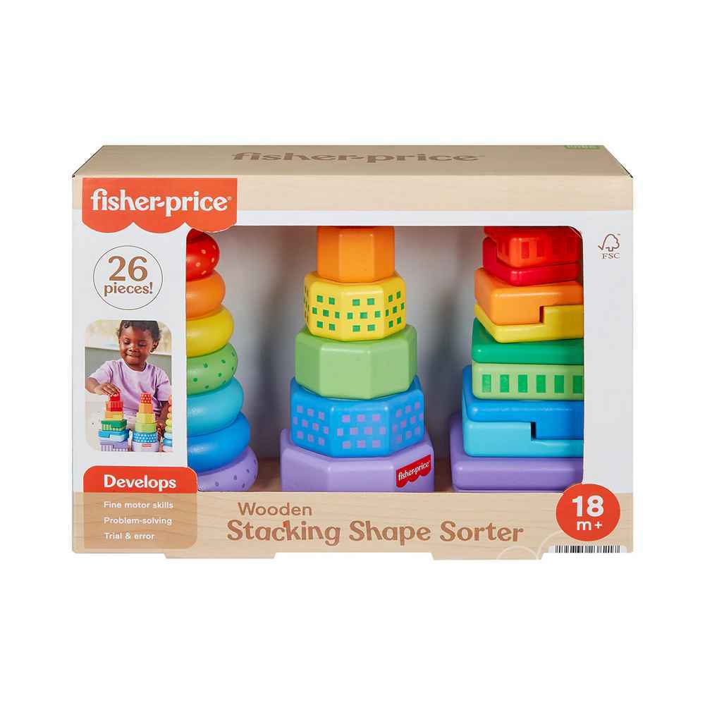 FISHER PRICE WOODEN STACKING SHAPE SORTER - Toyworld Frankston