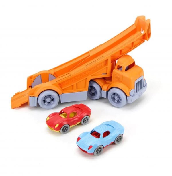 GREEN TOYS - RACING TRUCK WITH 2 RACERS - Toyworld Frankston