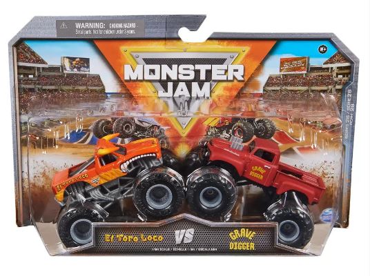 MONSTER JAM - 1:64 DIECAST TRUCKS 2PK - EL TORO LOCO VS GRAVE DIGGER - Toyworld Frankston