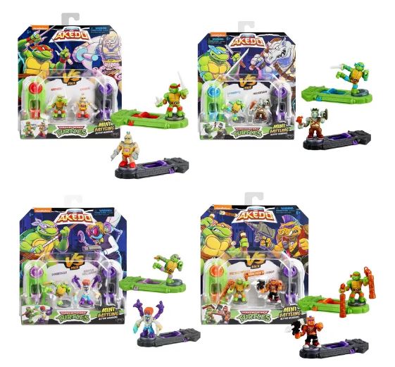 AKEDO TEENAGE MUTANT NINJA TURTLES MINI BATTLING ACTION WARRIORS - LEONARDO VS ROCKSTEADY - Toyworld Frankston