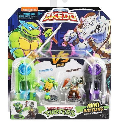 AKEDO TEENAGE MUTANT NINJA TURTLES MINI BATTLING ACTION WARRIORS - LEONARDO VS ROCKSTEADY - Toyworld Frankston