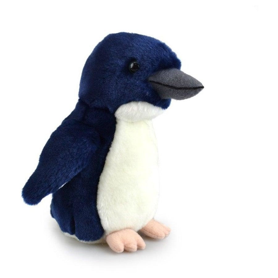 Stuffed penguin toy with blue body and white belly 