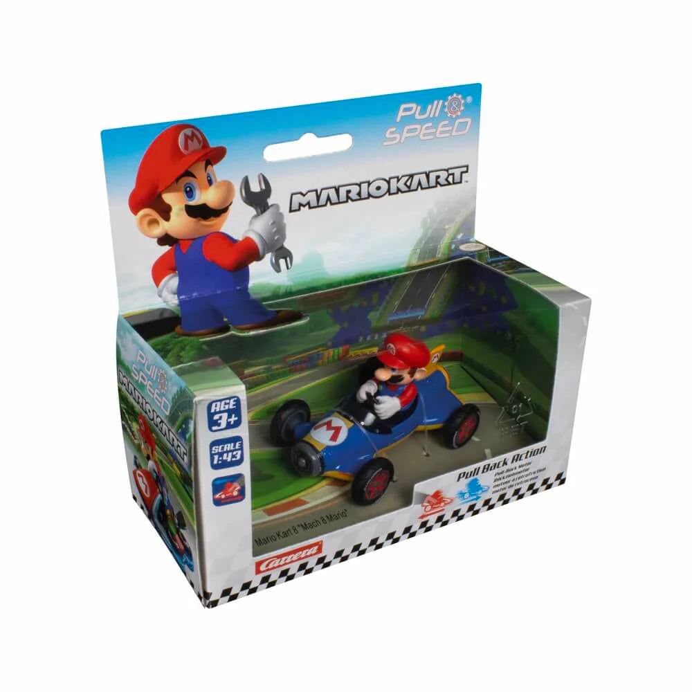 CARRERA PULL BACK - PULL AND SPEED MARIO KART MARIO IN BLUE CART - Toyworld Frankston