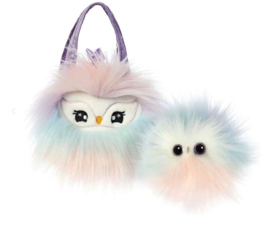 FANCY PALS OWL IN FLUFFY PINK MULTI BAG - Toyworld Frankston