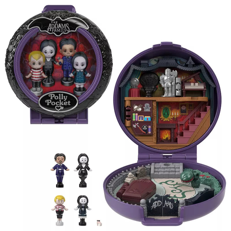 POLLY POCKET COLLECTOR PLAYSET, THE ADDAMS FAMILY COMPACT WITH 4 SPECIAL EDITION CHARACTER DOLLS - Toyworld Frankston