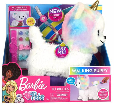 BARBIE PETS - WALKING PUPPY WITH UNICORN HAT - 10 PIECES - Toyworld Frankston