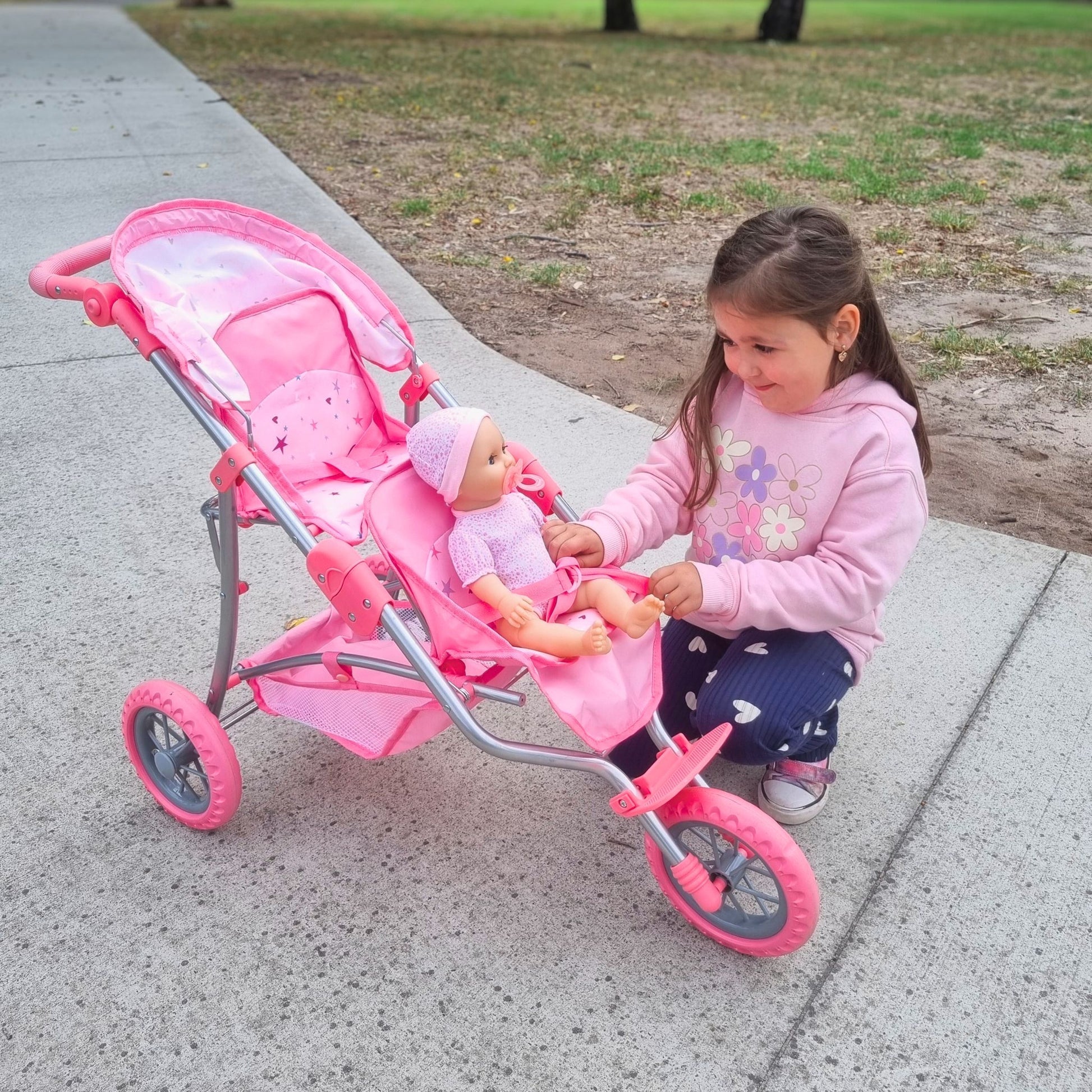 PLAYWORLD DOLL TWIN JOGGER PINK - Toyworld Frankston
