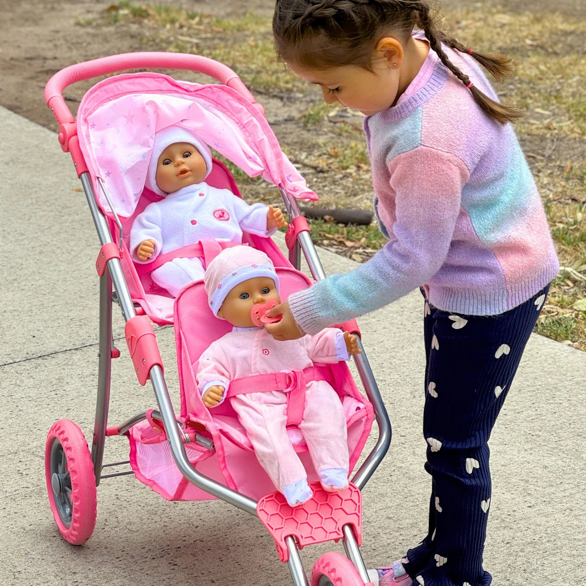 PLAYWORLD DOLL TWIN JOGGER PINK - Toyworld Frankston