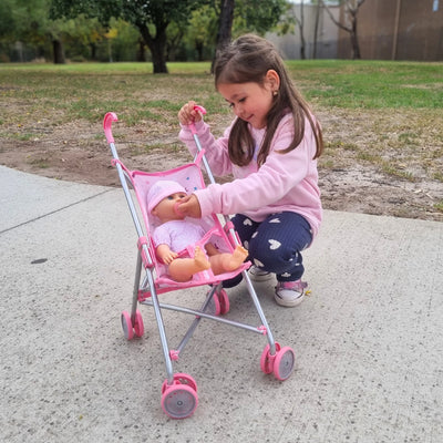 PLAYWORLD DOLL UMBRELLA STROLLER PINK - Toyworld Frankston