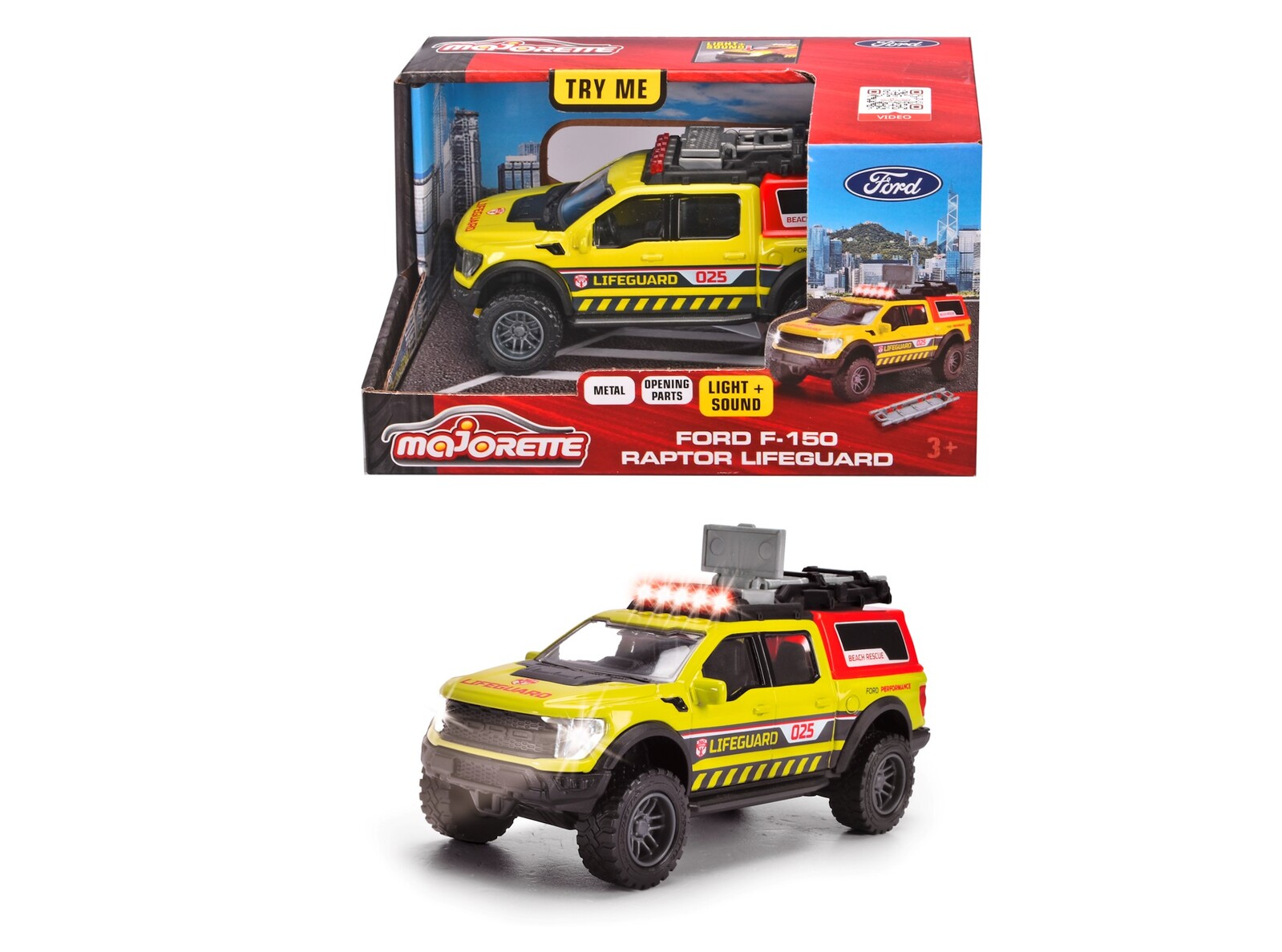 MAJORETTE FORD F-150 RAPTOR LIFEGUARD 14.5CM LIGHTS AND SOUND - Toyworld Frankston