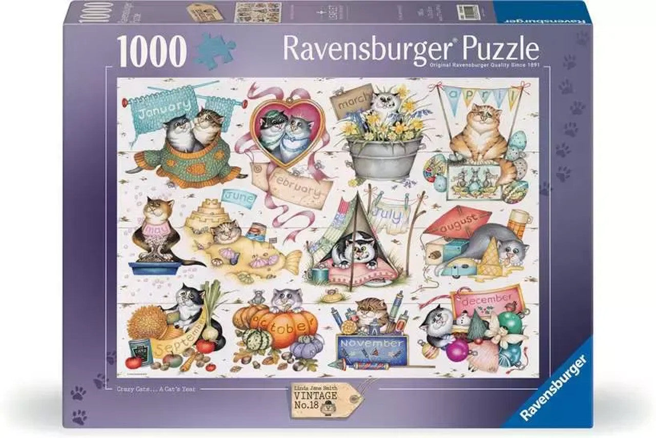 RAVENSBURGER LINDA JANE SMITH VINTAGE NO 18 CRAZY CATS A CATS YEAR 1000 PIECE PUZZLE