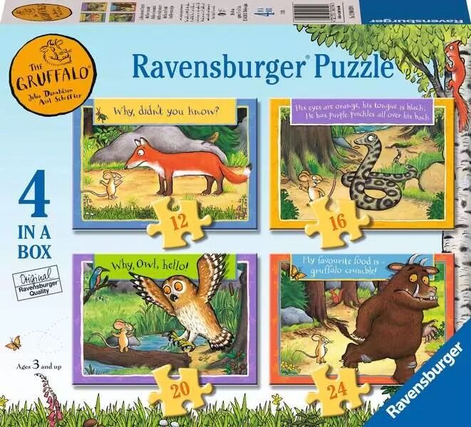 RAVENSBURGER PUZZLE GRUFFALO AND FRIENDS! 4 IN A BOX 12-16-20-24 PC - Toyworld Frankston