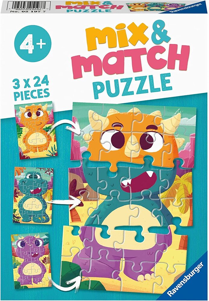 RAVENSBURGER 051977 -  CUTE DINOS 3X24PC PUZZLE - Toyworld Frankston