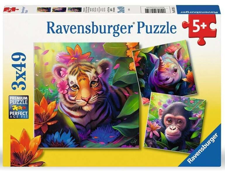 RAVENSBURGER  - JUNGLE BABIES 3X49 PIECE PUZZLE - Toyworld Frankston