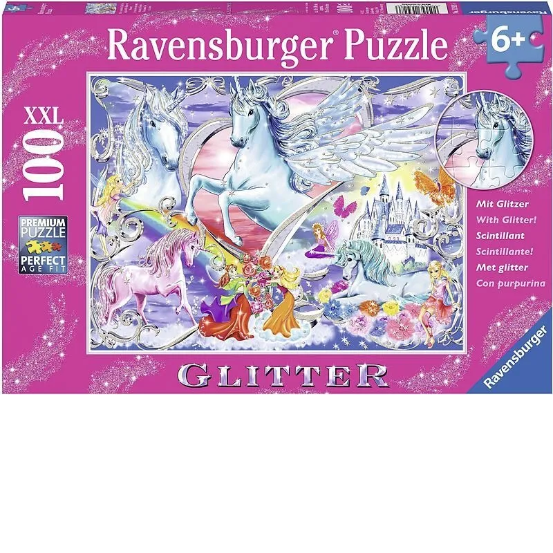 RAVENSBURGER - AMAZING UNICORNS GLITTER PUZZLE 100PC XXL PIECE PUZZLE - Toyworld Frankston