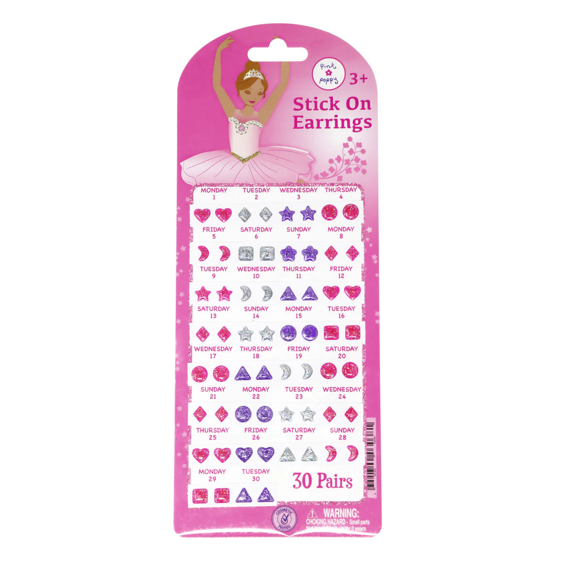 PINK POPPY 30 PAIR STICK ON EARRINGS - Toyworld Frankston