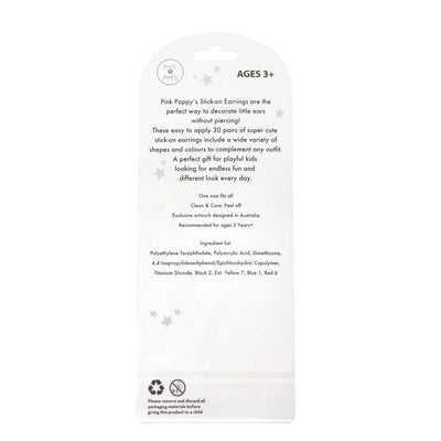 PINK POPPY 30 PAIR STICK ON EARRINGS - Toyworld Frankston
