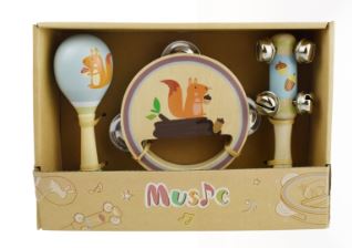 CALM AND BREEZY SQUIRREL WOODEN 3 PC MUSICAL SET - Toyworld Frankston