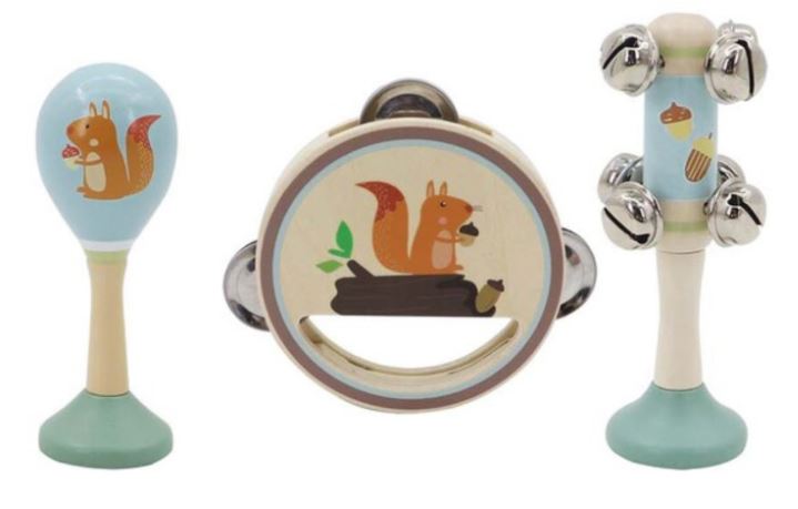 CALM AND BREEZY SQUIRREL WOODEN 3 PC MUSICAL SET - Toyworld Frankston