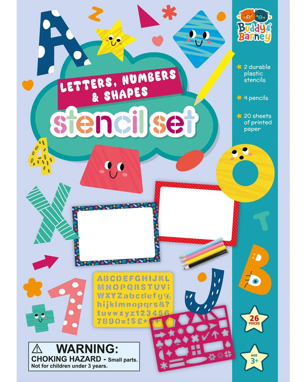 BUDDY AND BARNEY STENCILS AND PENCILS WALLET - LETTERS SHAPES NUMBERS
