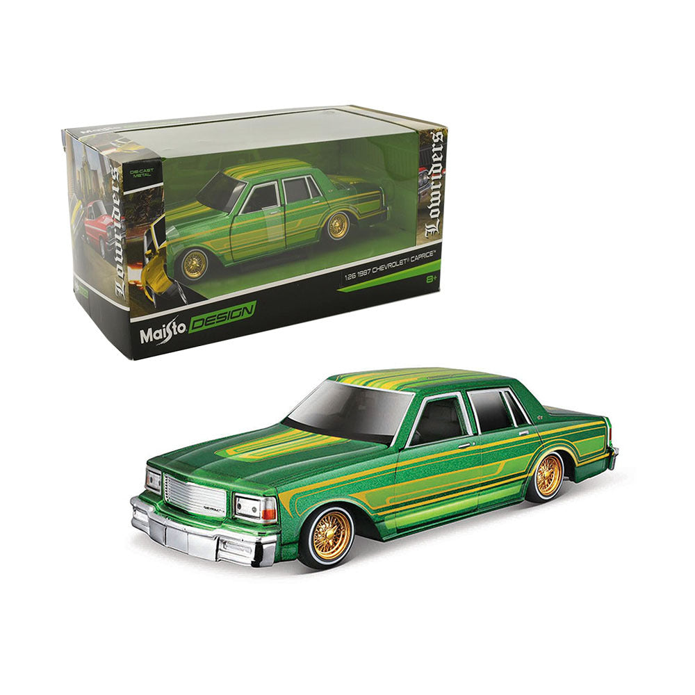 MAISTO LICENSED 1:24 SCALE DESIGN LOWRIDERS CHEVROLET CAPRICE 1987 DIECAST MODEL CAR GREEN - Toyworld Frankston