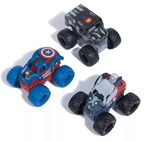 MONSTER JAM MINI MARVEL 3 PACK BUNDLE - THOR / CAPTAIN AMERICA / WAR MACHINE - Toyworld Frankston