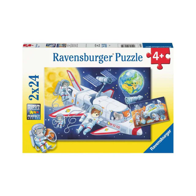 RAVENSBURGER - ANIMALS IN SPACE - 2 X 24 PIECE PUZZLE - Toyworld Frankston